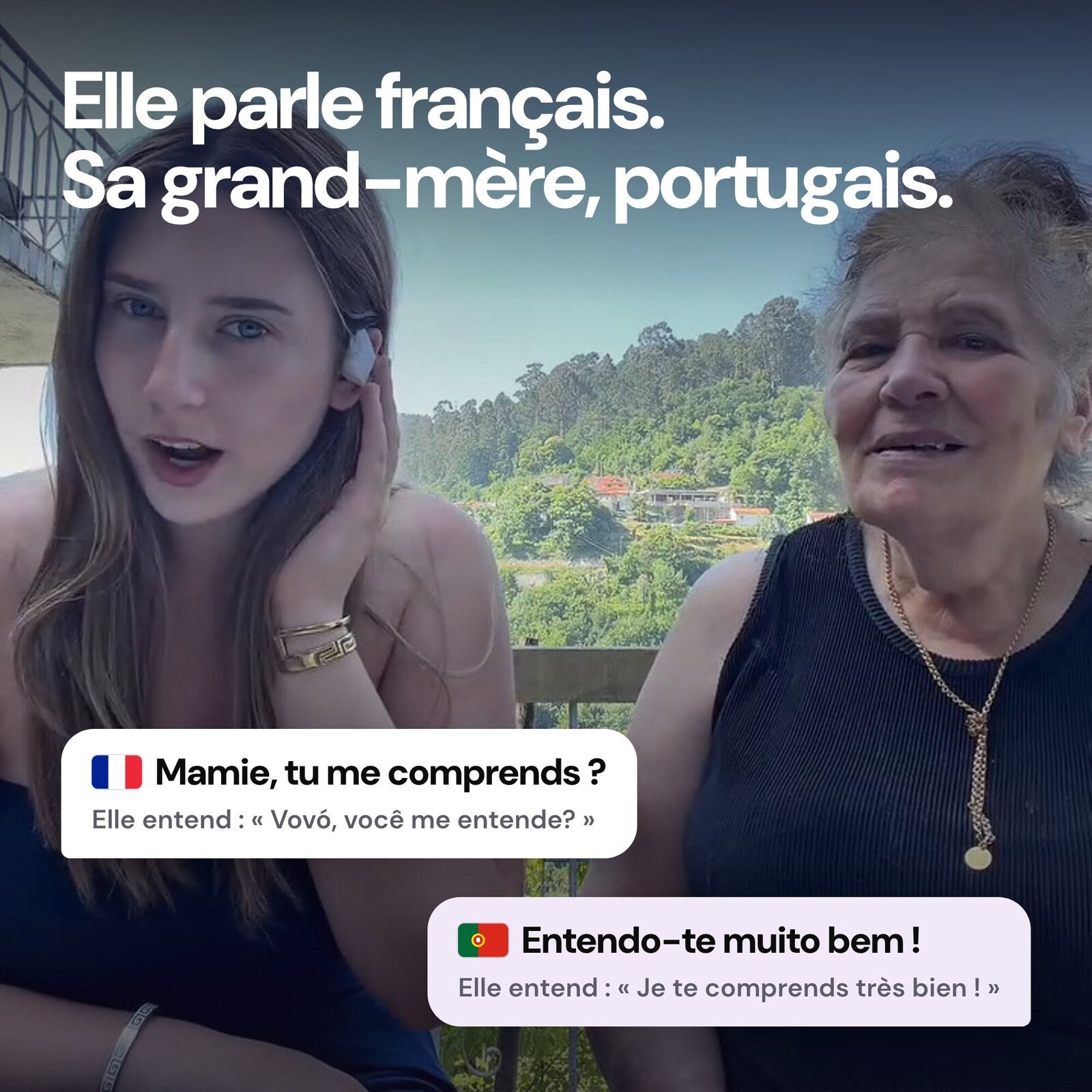 Une petite-fille parle français à sa grand-mère portugaise grâce aux écouteurs