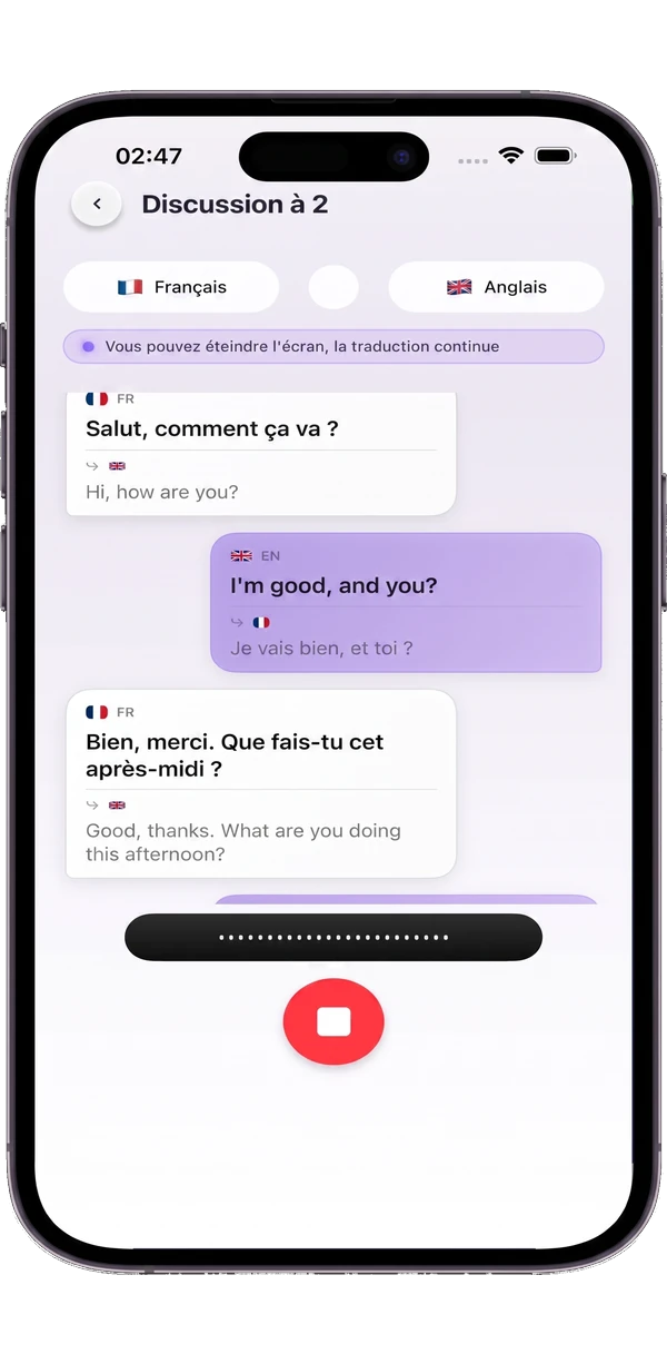 Application Loriatech — traduction en temps réel