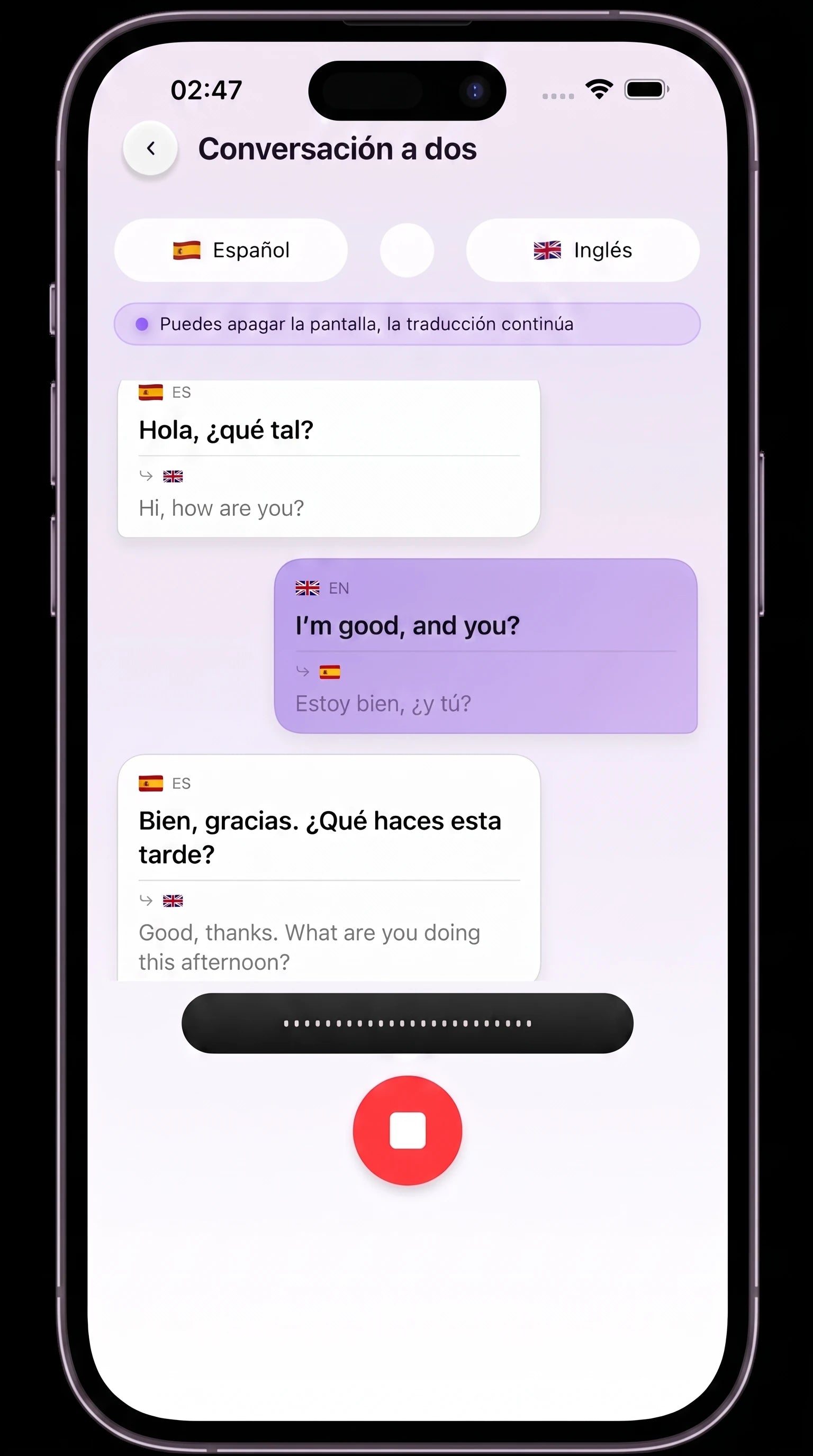 Aplicación Loriatech — traducción en tiempo real