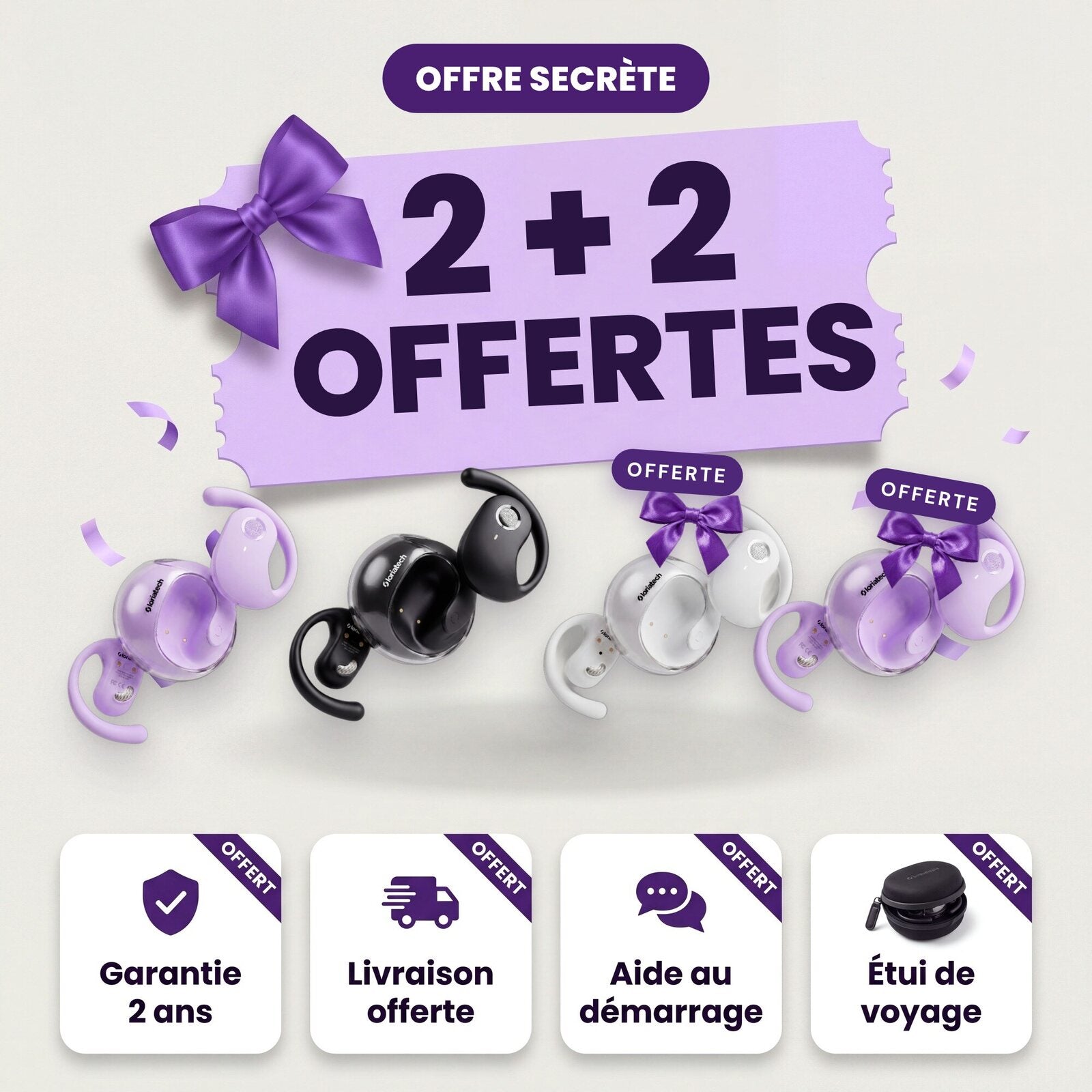 2 paires achetées, 2 offertes, avec 4 cadeaux