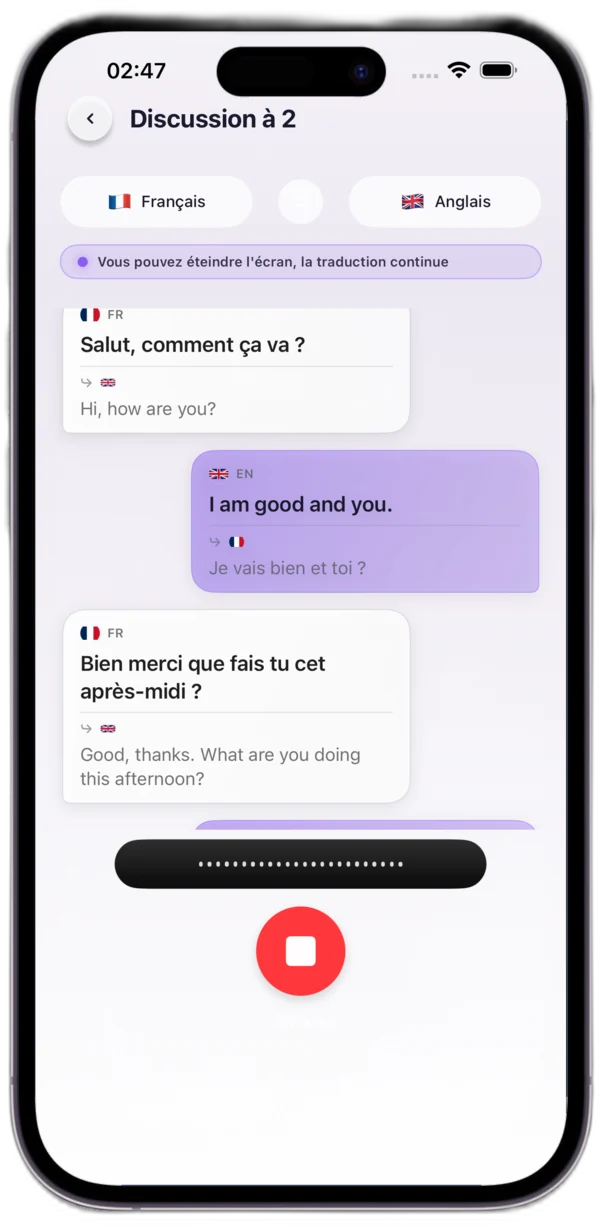 Application Loriatech — traduction en temps réel